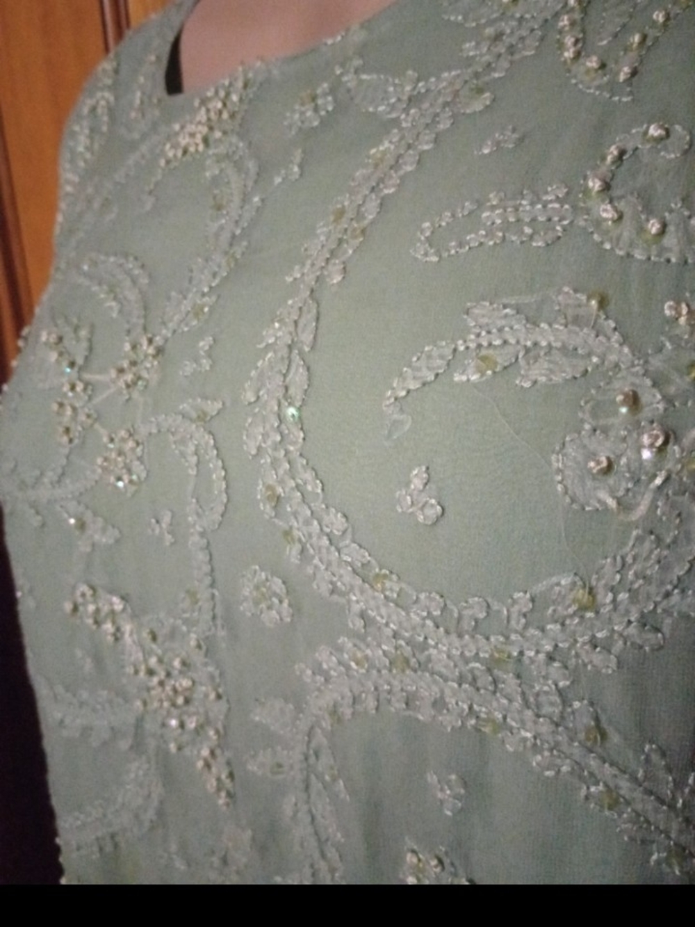 Embellished Sage Green Evening Dress
